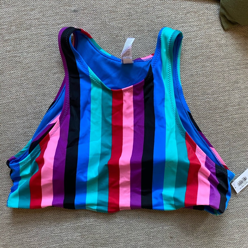 High Neck Cut Out Back Swim Top